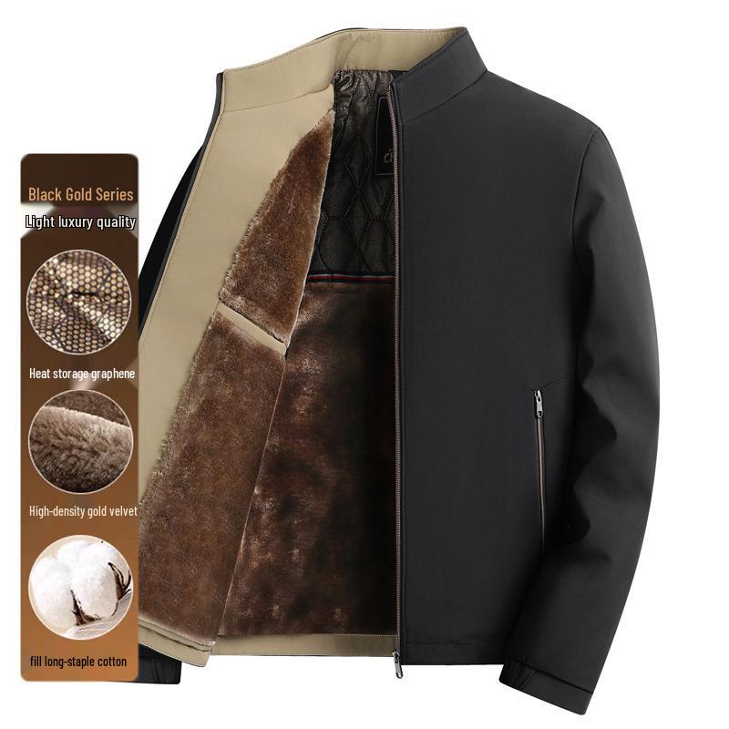 Schwarz-Gold-Fleecegefütterte Stehkragen-Winterjacke für Herren