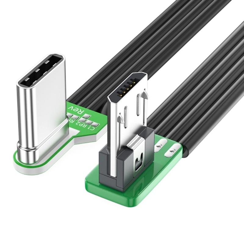 USB Type C to Micro USB 90° Angled adapter cable Power bank flexible cable PD charging cable Micro USB bend flat silicone cable