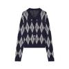 Style Women'S Clothing, College Style Temperament Versatile Slim Rhombus Plaid Knitted Sweater Jacket