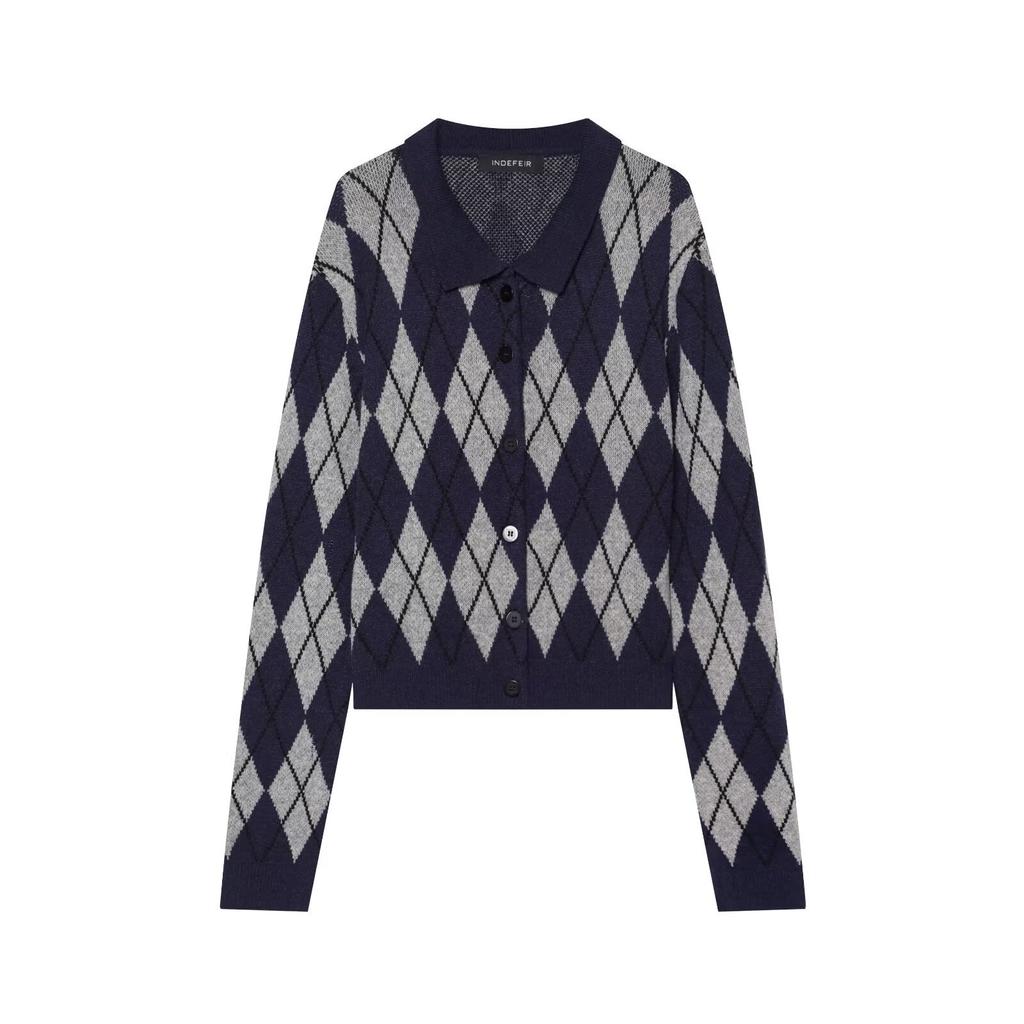 Style Women'S Clothing, College Style Temperament Versatile Slim Rhombus Plaid Knitted Sweater Jacket