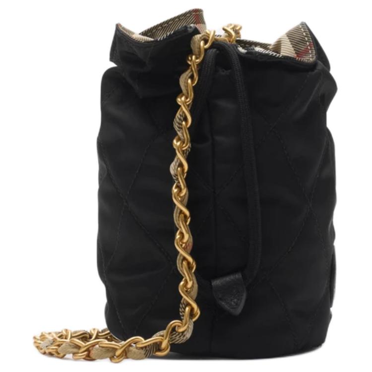 Burberry Horseshoe Drawstring Shoulder Bag With Brushed Metal Hardware Women Shoulder Bag Black 81184491