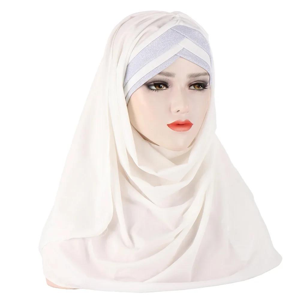 Sofort-Hijab Jersey-Hijabs Für Frauen Kreuz Stirn Pailletten-Turban Muslimische Frauen Hijab-Schal Türkischer Baumwoll-Hijab Für Frauen
