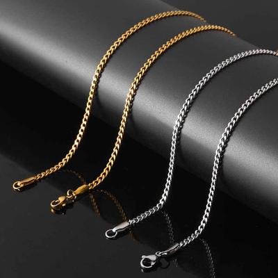 3 mm rostfritt stålhalsband tunn kedja enkelvävd dubbelsidig kubansk kedja flera storlekar tillgängliga