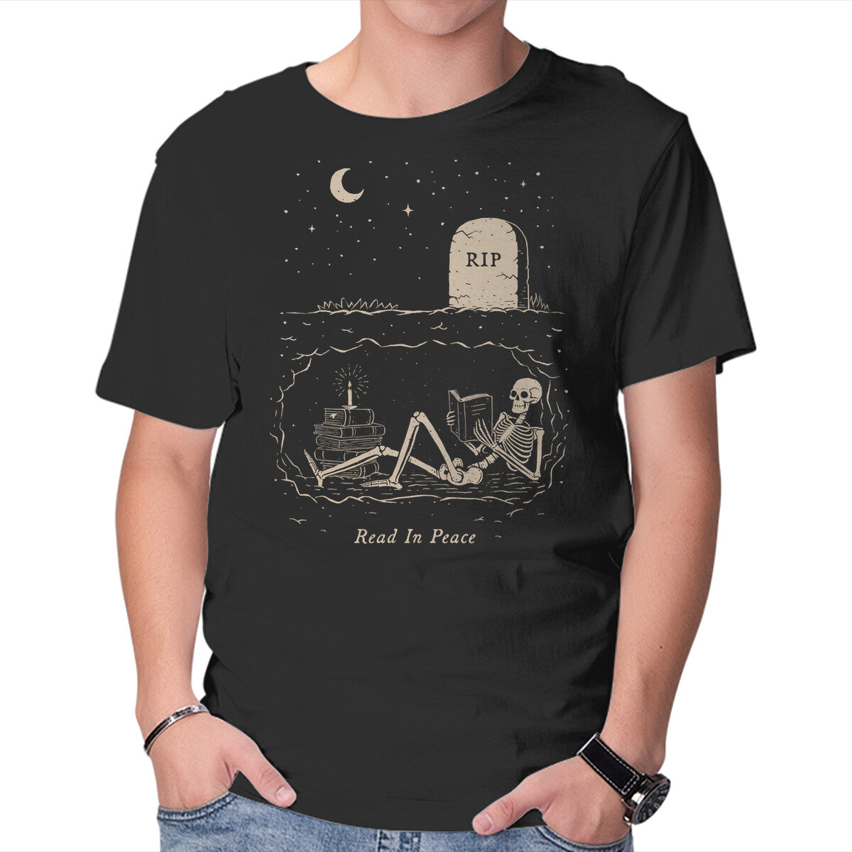 Unisex Crew Neck T-Shirt Read In Peace Graphic Short Sleeve Casual Tee XXXL