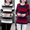 Mom Spring and Autumn Long Sleeve T-Shirt Loose Striped Top Short Casual Bottoming Shirt