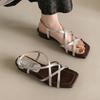 Cowhide version~ French shit-stepping cross strap square head open-toed sandals women's flat heel versatile new Roman shoes