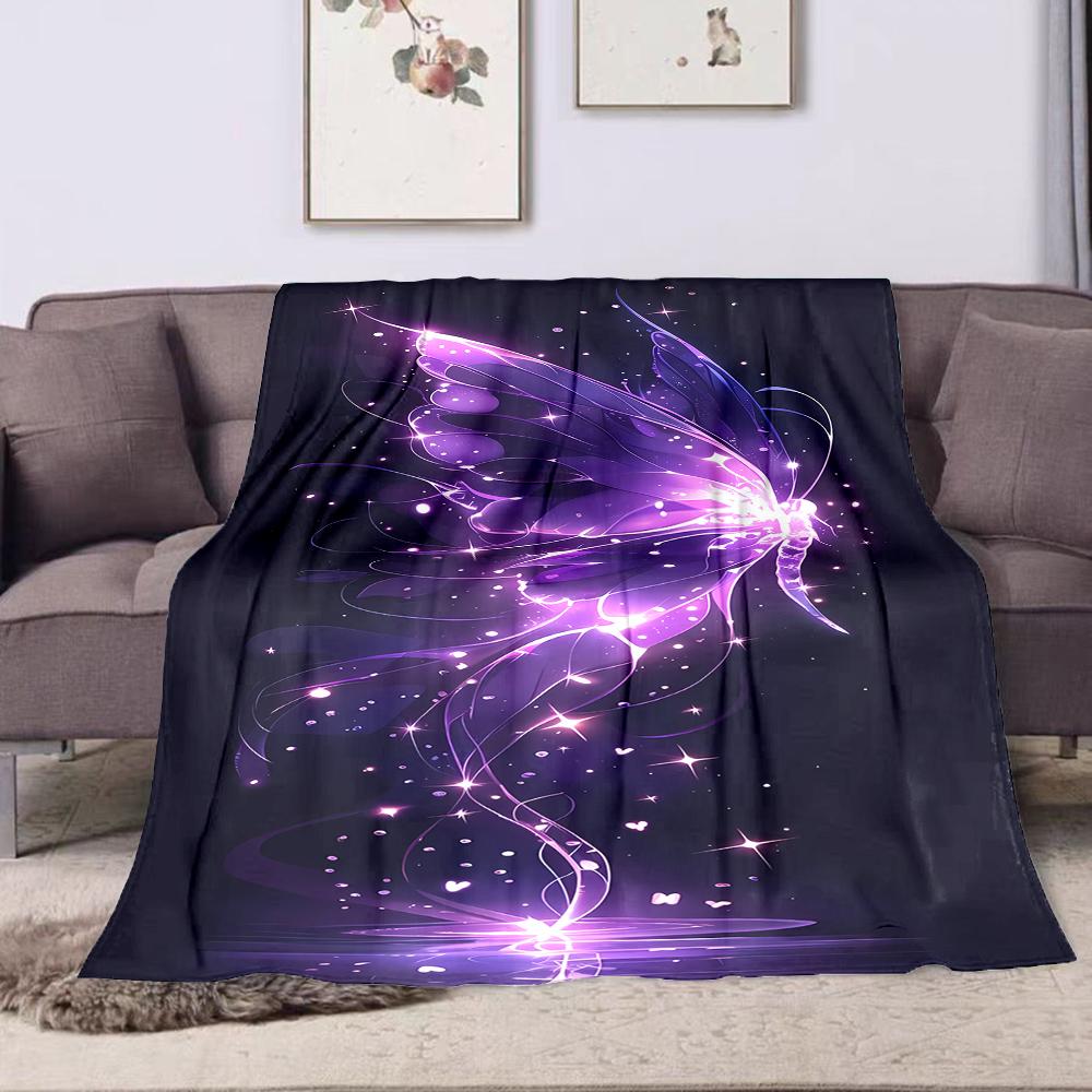 Glowing Purple Fairy Wings Patterned Flannel Blanket Perfect for the Bedroom Living Room, Sofa, or a Little Nap