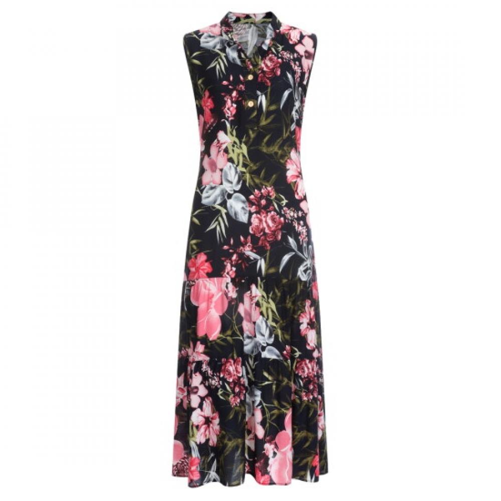 Shop Women S Flower China Collar Strap SleeveleSS Long dreSS Navy Cp Wdr 11971