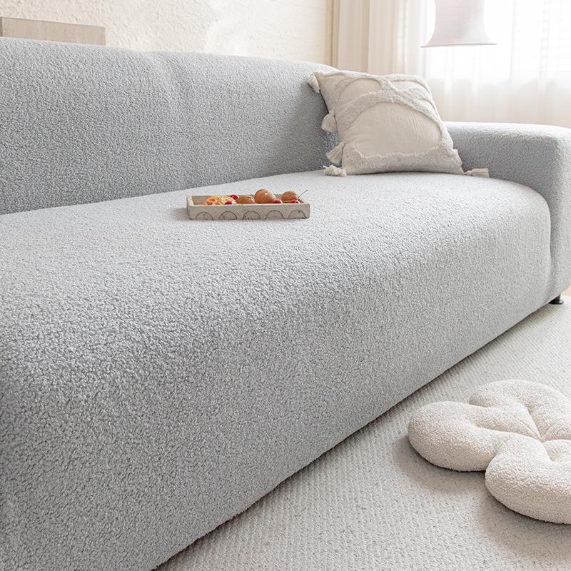 The New Teddy Fleece Sofa Cover Is Waterproof Cat Scratch Resistant  Elastic  All Inclusive for Autumn and Winter  in A Solid Color and Simple Style