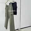 Women's Khaki Cargo Pants: American Street Style, Mid-Low Waist, Loose Fit, Pure Cotton, Stiff, Straight Leg, Autumn Casual Wear