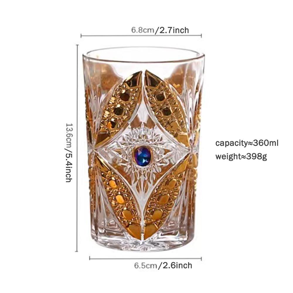 1pc, Crystal Glass Butterfly Cup, High End Lead-free Glass Wine-glasse, Retro Relief Water Cup, Home Golden Juice Cup, 360ml