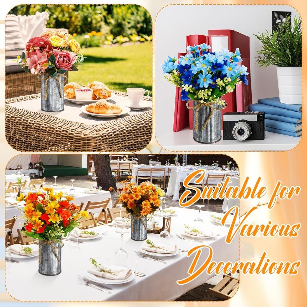 12pcs Petite Farmhouse Vase Decor Vintage Flower Vase with Twine Bow Rustic Galvanized Buckets for Artificial Flowers for Table Centerpiece Weddings