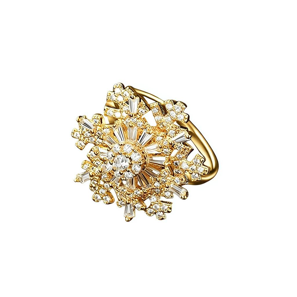 Elegant Snowflake Ring Handmade Zircon Layers Copper Craft Finger Accessories Lightweight and Comfort Jewelry