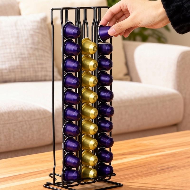 Elegant Iron Constructed Coffee Pod Display Rack With Capacity For 60 Unit Ideal Gift Coffee Enthusiasts Stylish Functional