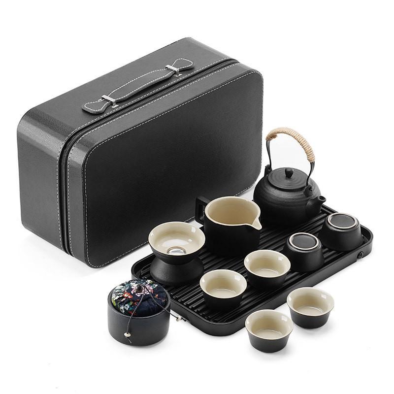 Portable Japanese-Style Ceramic Tea Set With Carry Case Minimalist Travel Cups Tray Office Outdoor Use