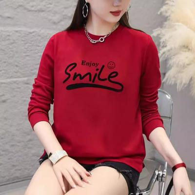 Women's Spring and Autumn Round Neck Letter Sweatshirt Is Loose and Thin, and the Base Shirt Top
