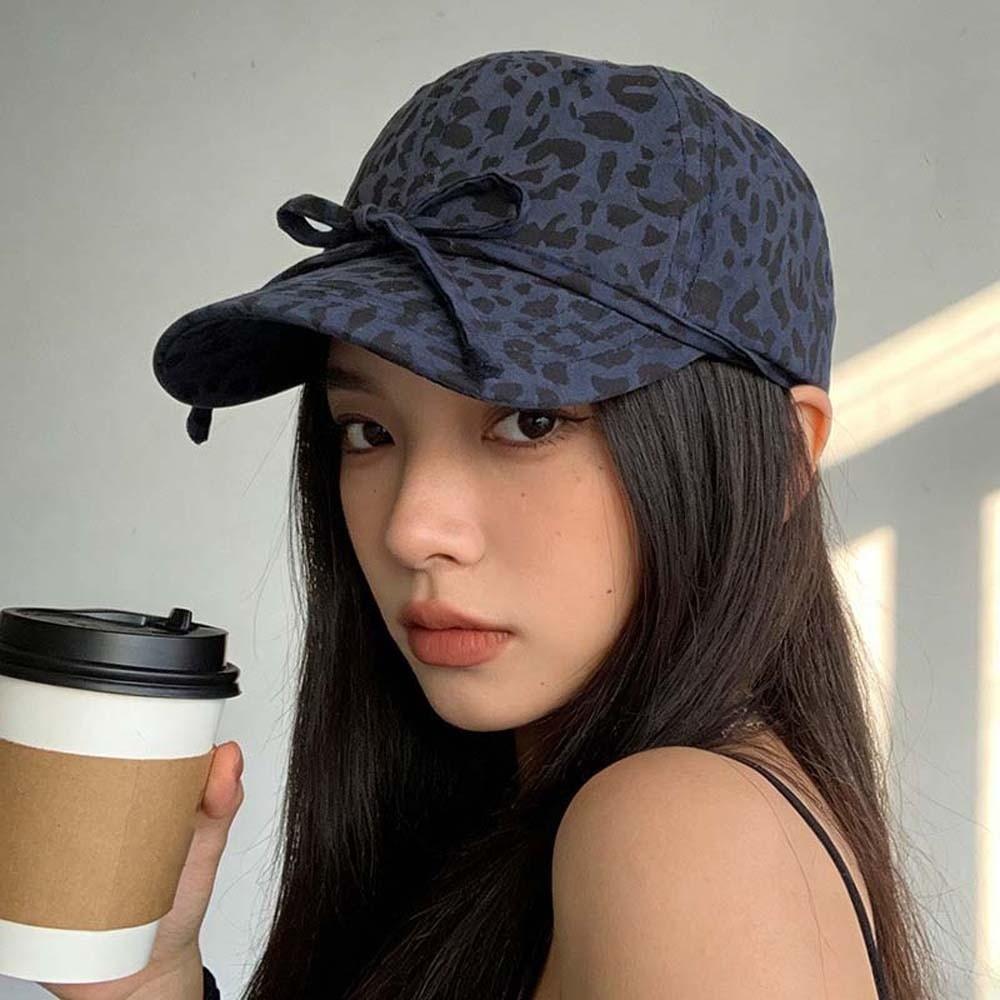 Sunscreen Leopard Print Bow Baseball Cap Sunshade American Style Casquette Cool Girls