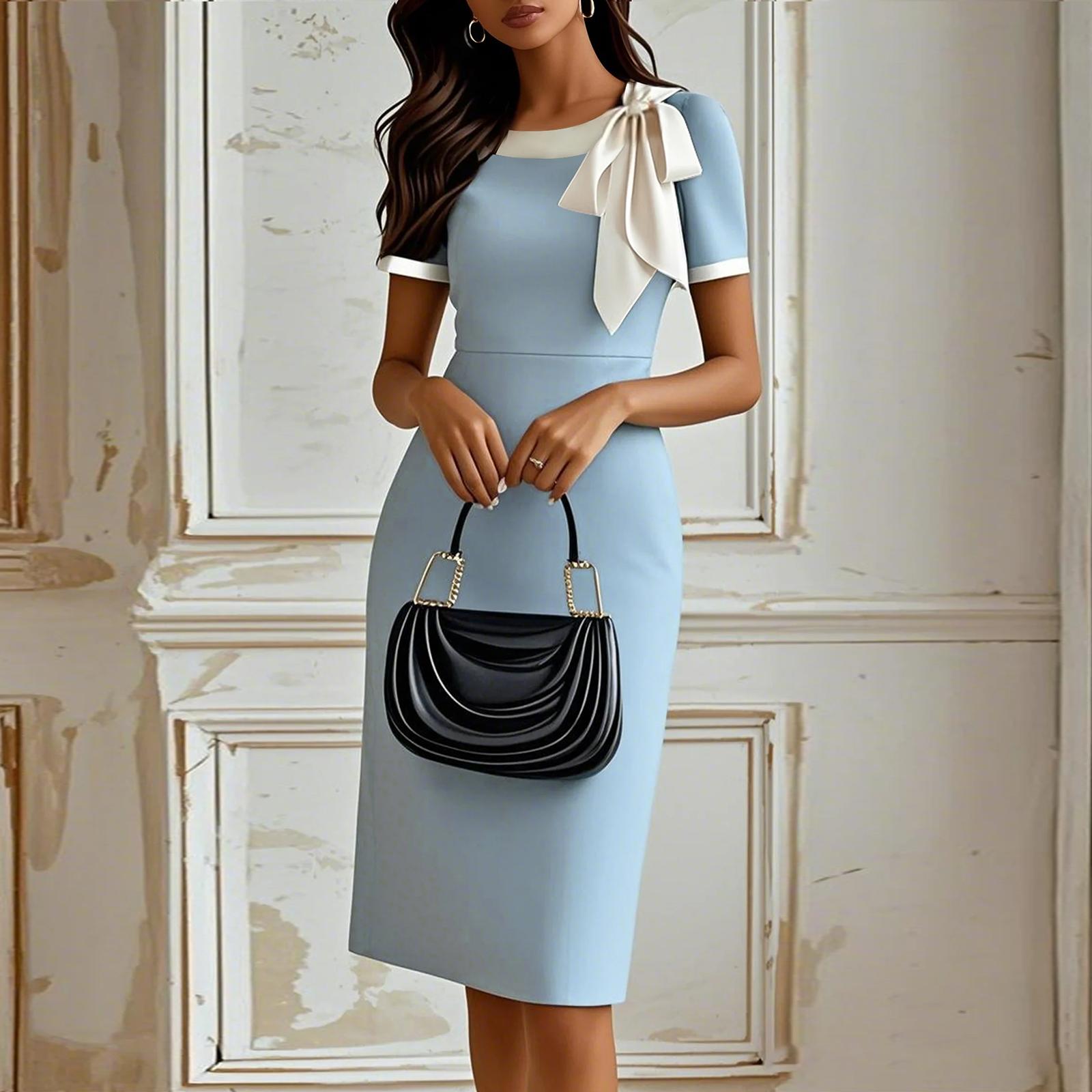 

Женские модные облегающие платья с круглым вырезом, бантом и цветной вставкой для вечеринок и банкетов L