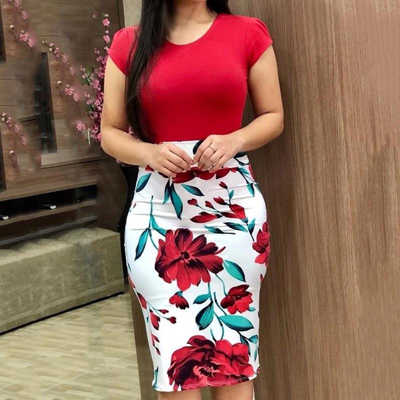 Women's Floral Dress Short-sleeved Bohemian Skinny Dress Beach Package Hip Dress