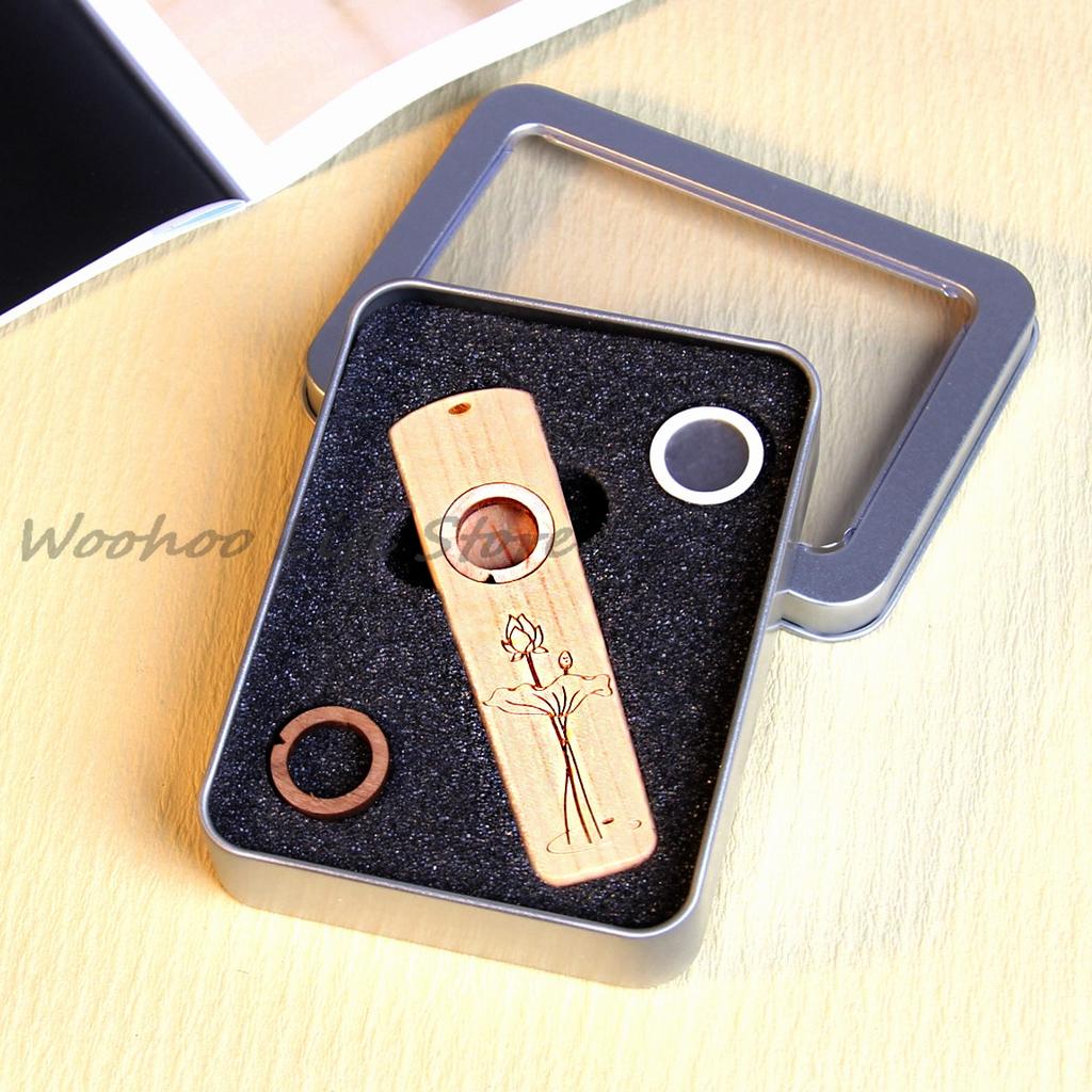 Engraved Wooden Kazoo with Metal Storage Box, Orff Musical Instrument for Kids & Adults, Companion for Guitar Ukulele