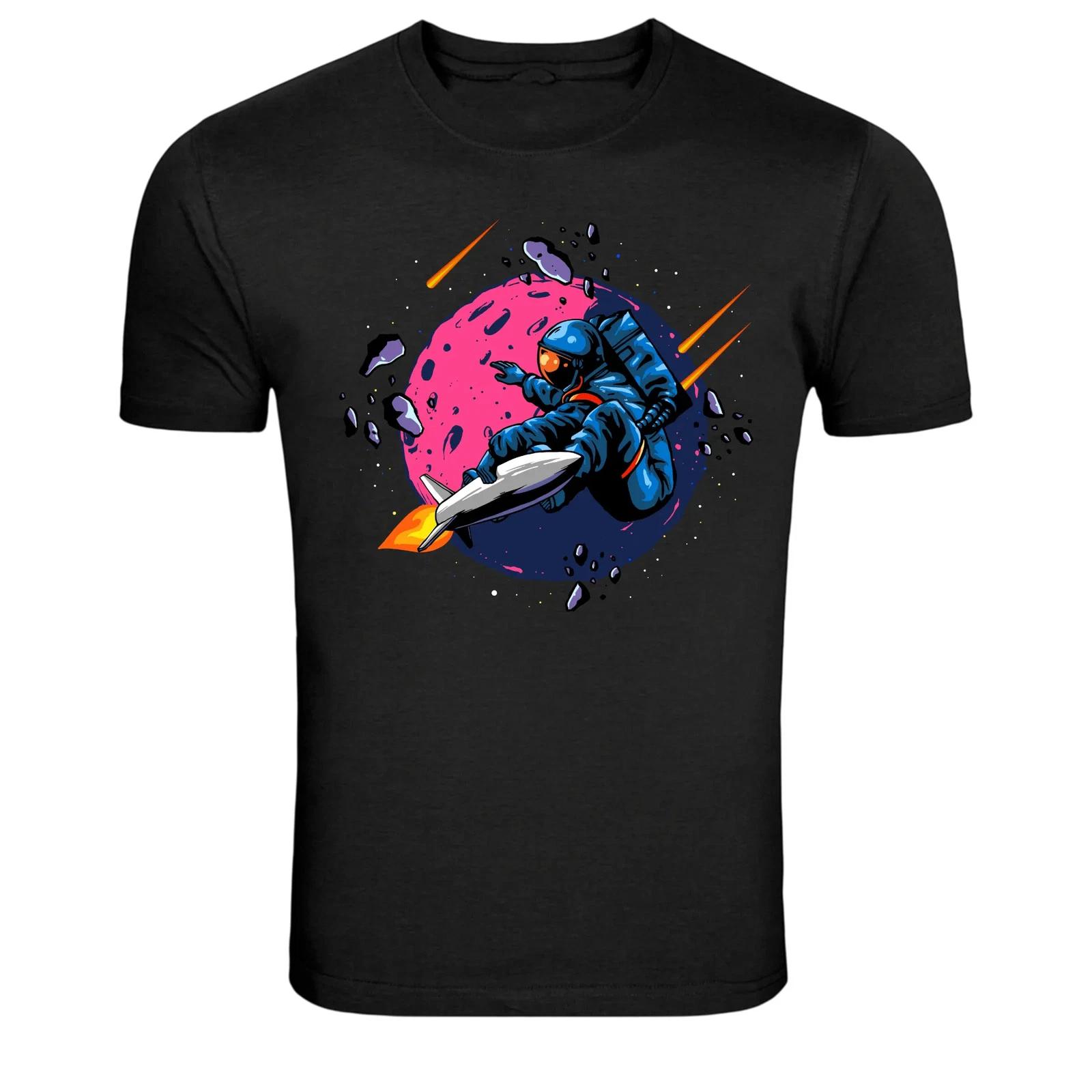 Astronaut Riding Rocket Space Surf Graphic T-Shirt 3XL