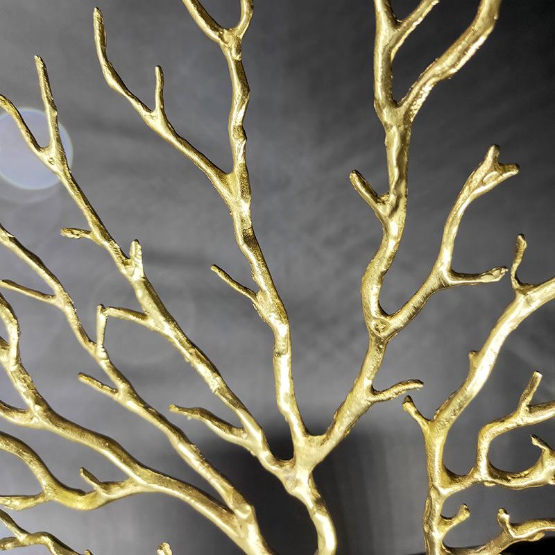 Brass Sculpture Artificial Coral Tree Marble Base Hollow Gold Tree Metal Decorative Figurines Home Decoration Accessories