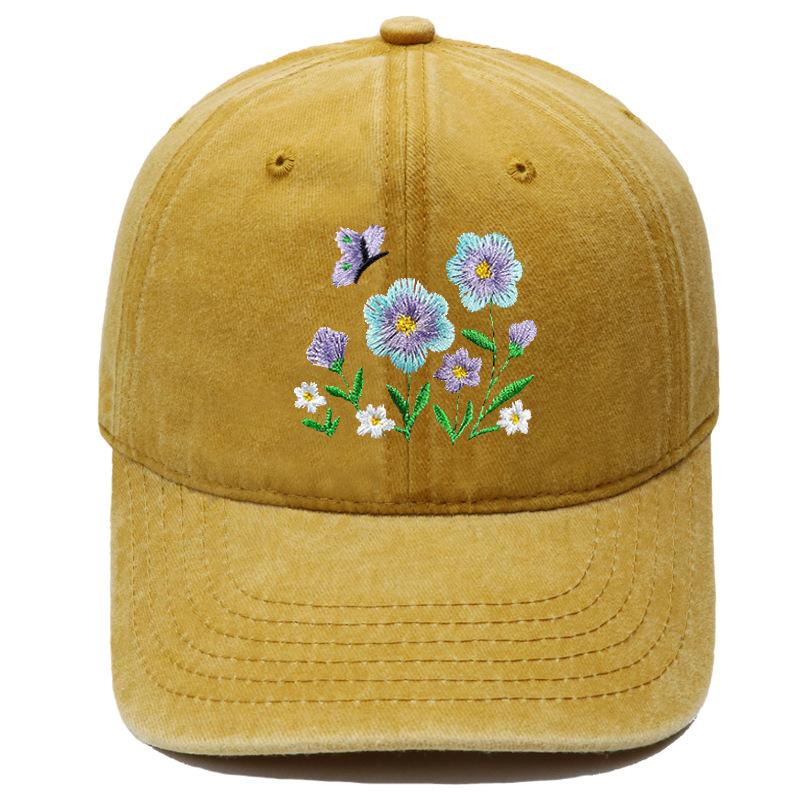 Imitation embroidery flower embroidery washed retro soft top baseball cap American men's and women's casual outdoor sunshade cap