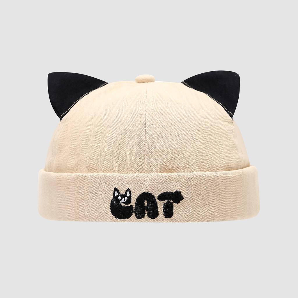 Solid Color Dome Baby Docker Cap Cute Cartoon Boys Girls Brimless Hat With Ears Toddler Kids Drawstring Adjustable Melon Cap