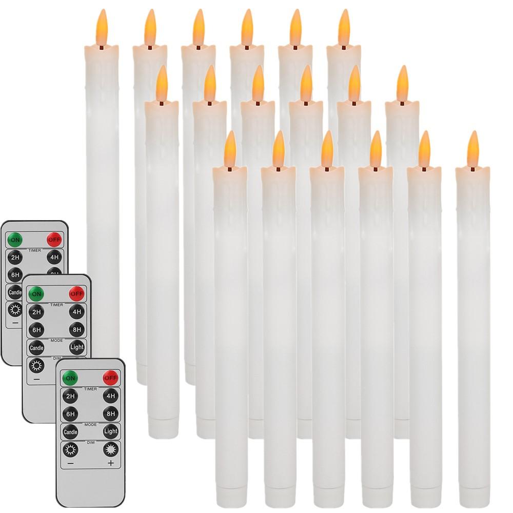 Flameless Ivory Taper Candles Flickering with 10-Key Remote Led Warm 3D Wick Light Window Candles Christmas Home Wedding Decor