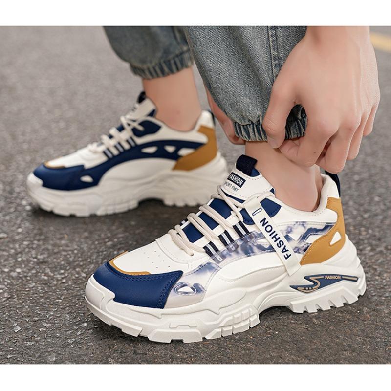 Men S Breathable Leather Upper Dad Shoes Casual Sports Fashion Sneakers