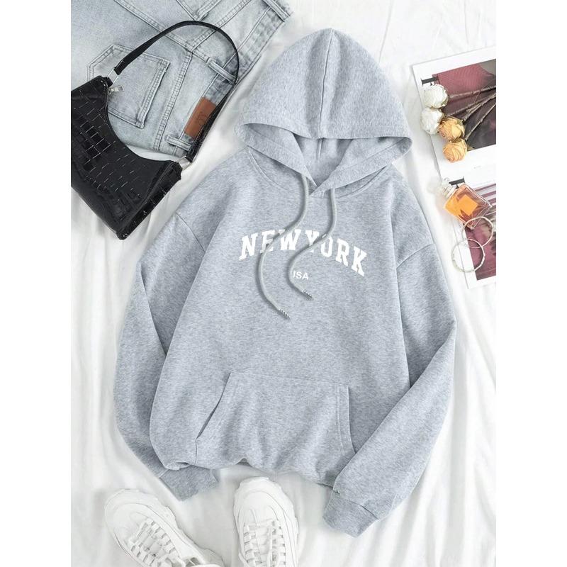Letter Graphic Sweatshirt Men Women Loose Fleece Hoodie Pullover Hoodies Crewneck Pocket Clothes Couple Hoodies & Sweatshirts Unisex