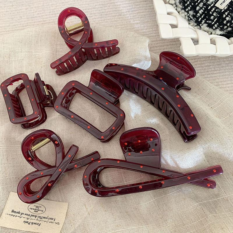 Vintage Zarte Geometrische Ausgehöhlte Gepunktete Fuchsienfarbene Haarklammer Schlichte Mode PVC Große Haarklammer Haaraccessoires