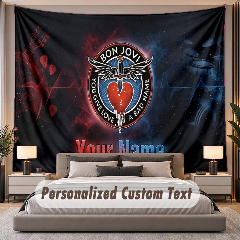 Custom Name Text Tapestry Bon Jovi Personalized Polyester Wall Tapestry For Bedroom And Room