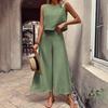 European and American women's clothing elegant women's cotton and linen sleeveless loose top wide-leg pants set summer new temperament commuting