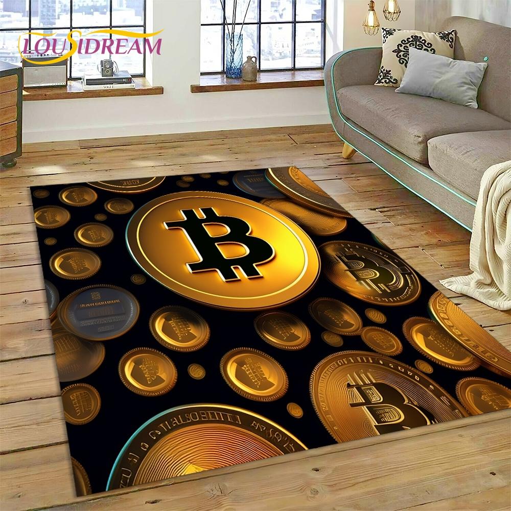 Bitcoin 3D Virtual Currency NFT Area Rug Carpet for Living Room Bedroom Home Decor,Floor Mat Non-slip for Sofa Doormat Gift Kids