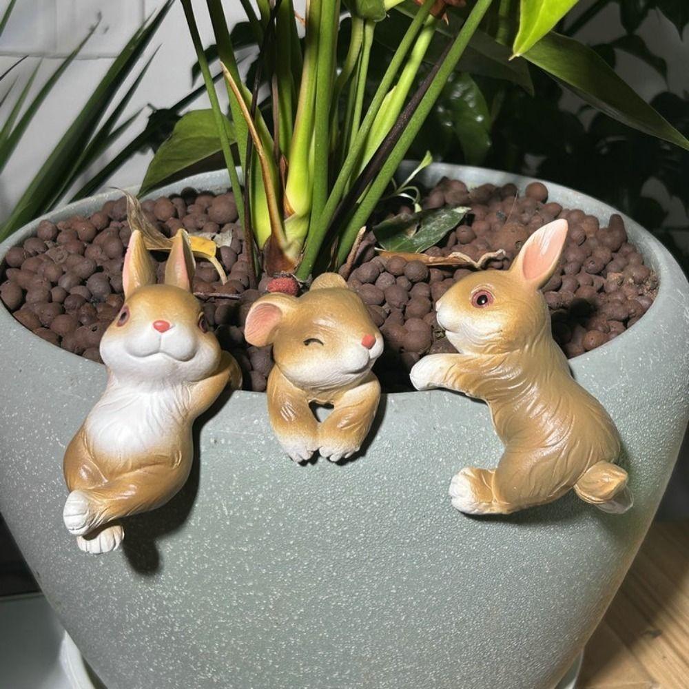 3PCS Cute Hanging Pot Bunny Resin Bunny Plant Holder Creative Rabbit Pot Hangers  Fish Tank