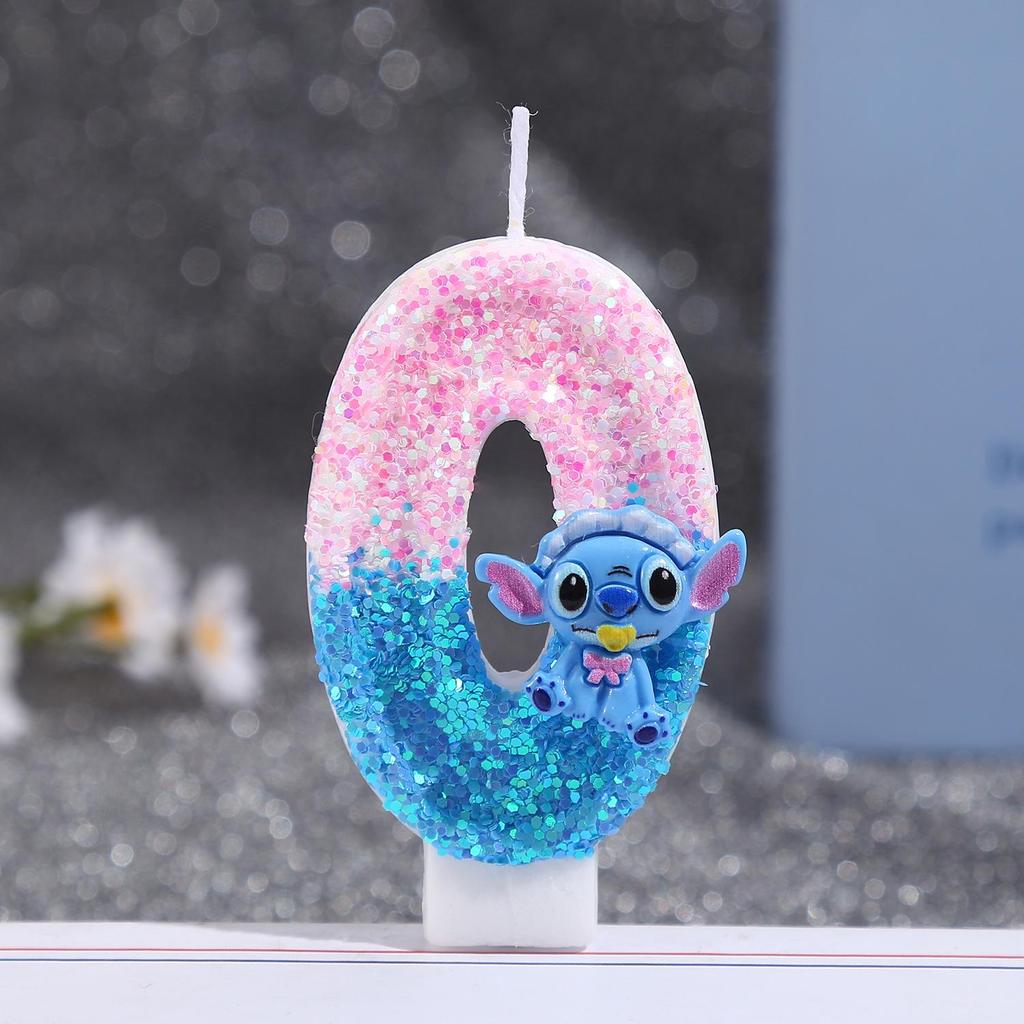 Cartoon Blue Long-Eared Animal Digital Candle for First Birthday Cake Decoration - Number 0
