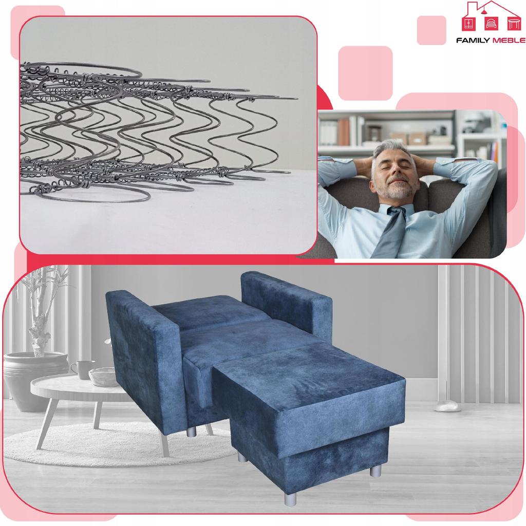 Alicja Reclining Armchair for Sleeping with a Container Family Meble Jeans Blue