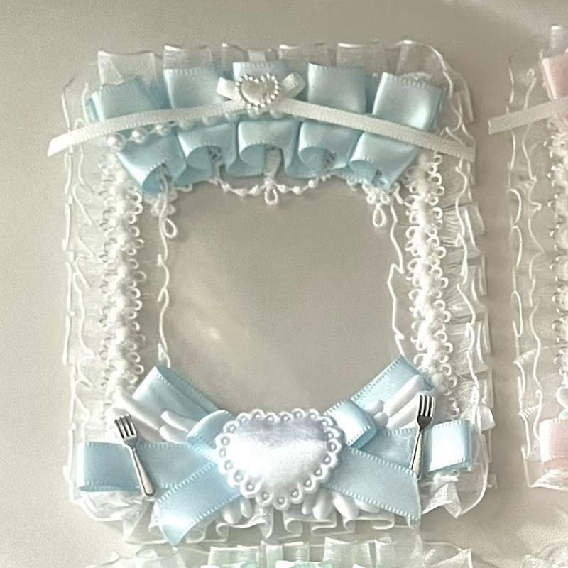 Aesthetic Lace Bow Photocard Holder 1Pc Satin Ribbon Heart Photo Frame Ita Bag Charm for Girls Daily Use