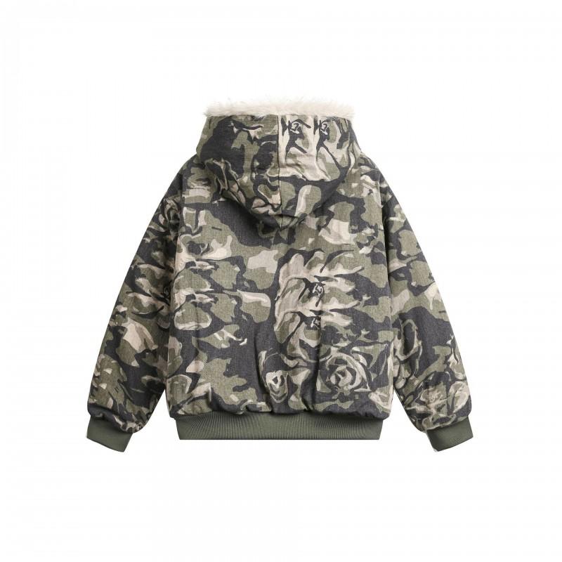 Unisex Oversized Hooded Cotton Puffer Jacket Winter Warm Casual Streetwear Camo Fleece Lined Coat Teens
