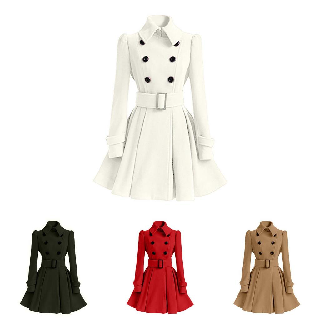 Elegant Winter Women Double Breasted Trench Coat With Swing Dress Design
