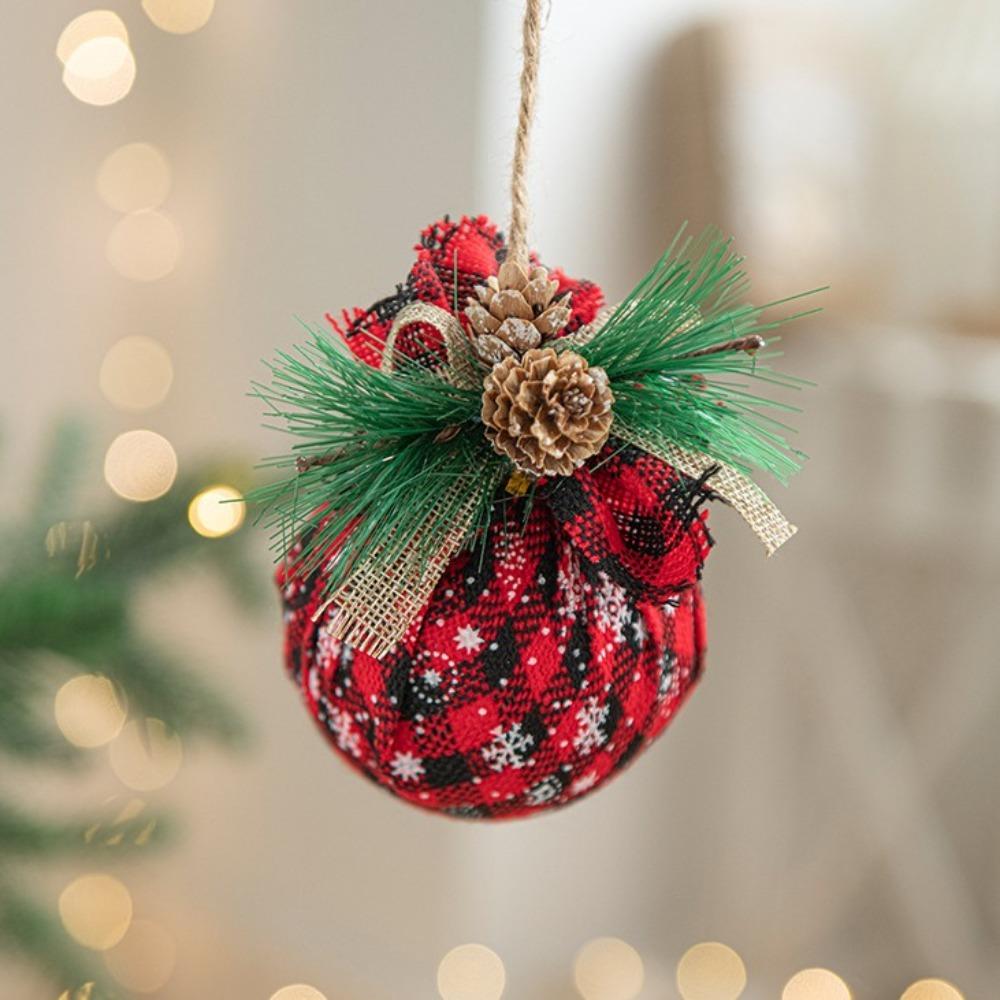 with Berry Leaves Christmas Tree Ball Red Green Plaid Cloth Christmas Tree Ornament  Xmas Decor