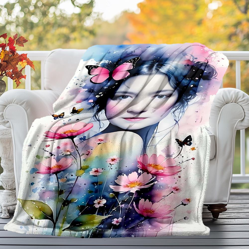 1 Stück Schmetterlingsblumen Outdoor Flanelldecke Weich Warm Ganzjahresdecke für Sofa Bett Auto Camping Büro, Gemütliche Geschenkidee1189S