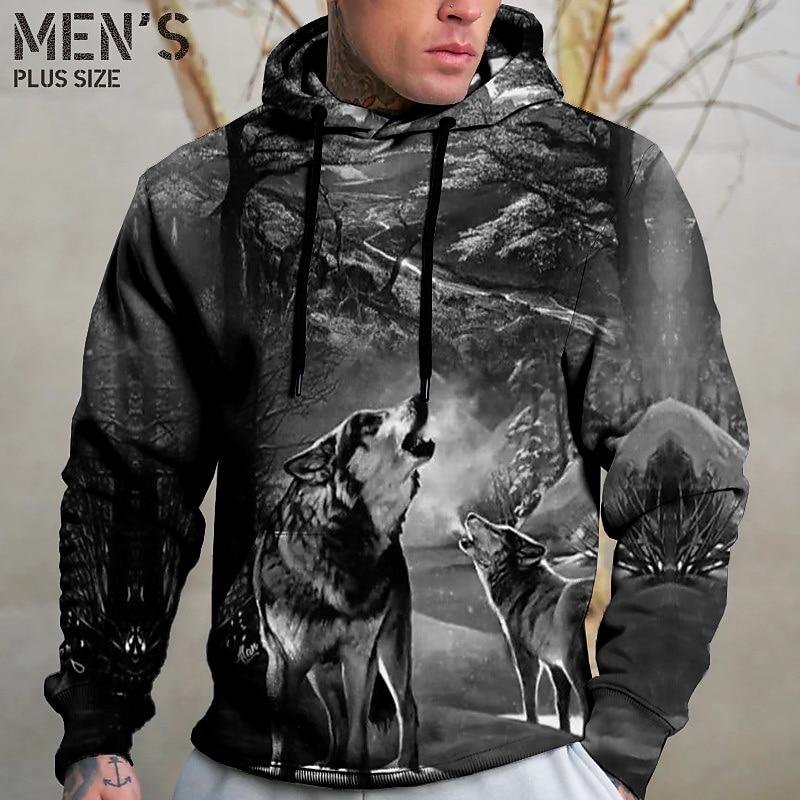 

Men s Plus Size Pullover Hoodie Sweatshirt Big and Tall Animal Hooded Pocket Long Sleeve 5XL