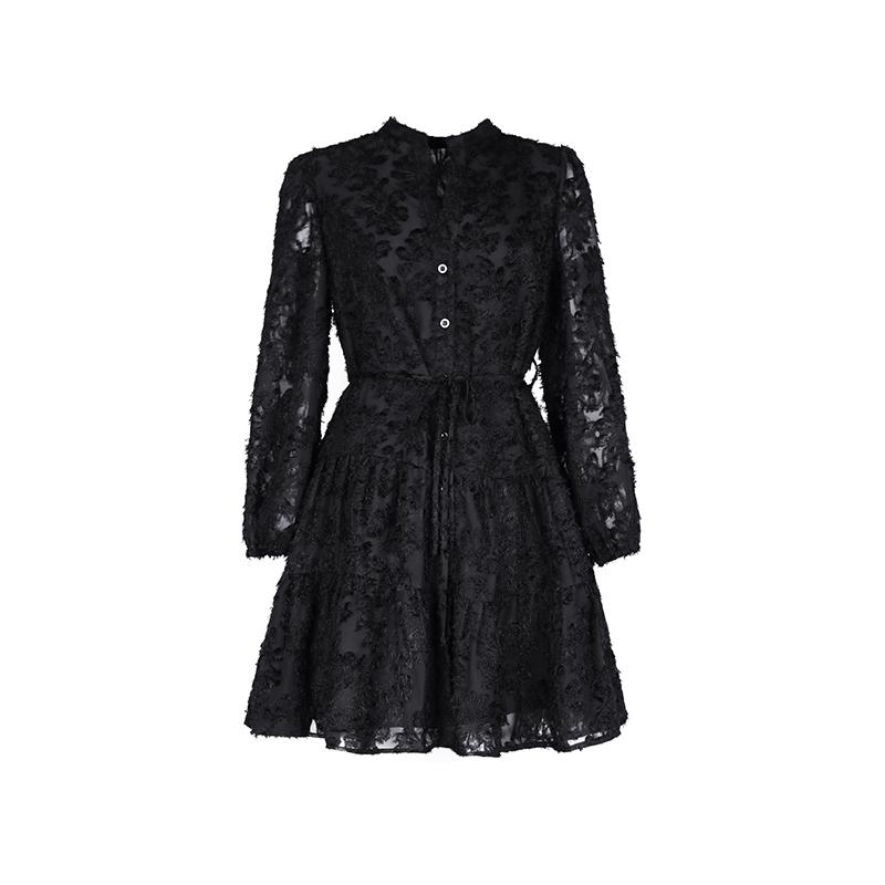 Abito da donna autunno inverno a maniche lunghe con stampa elegante scollo a V a vita media di media lunghezza