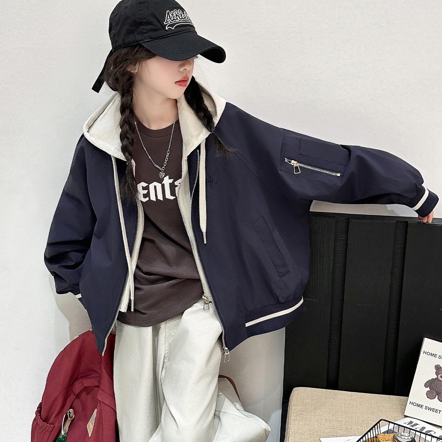 

2025 Spring/Autumn Girls Two-Piece Style Baseball Jacket - Fashionable Casual Top for Big Girls 170 cm