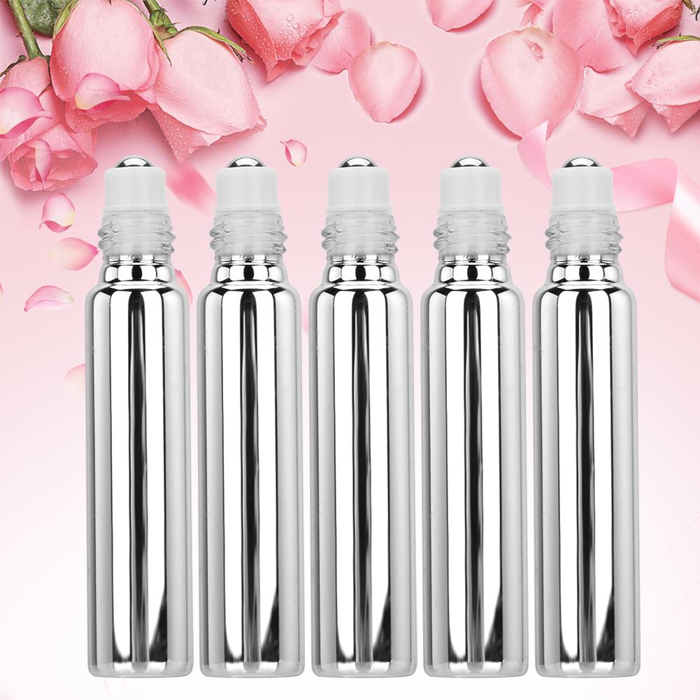 5pcs Empty Essential Oil Roller Ball Bottle Glass Perfume Dispenser ContainerSilver