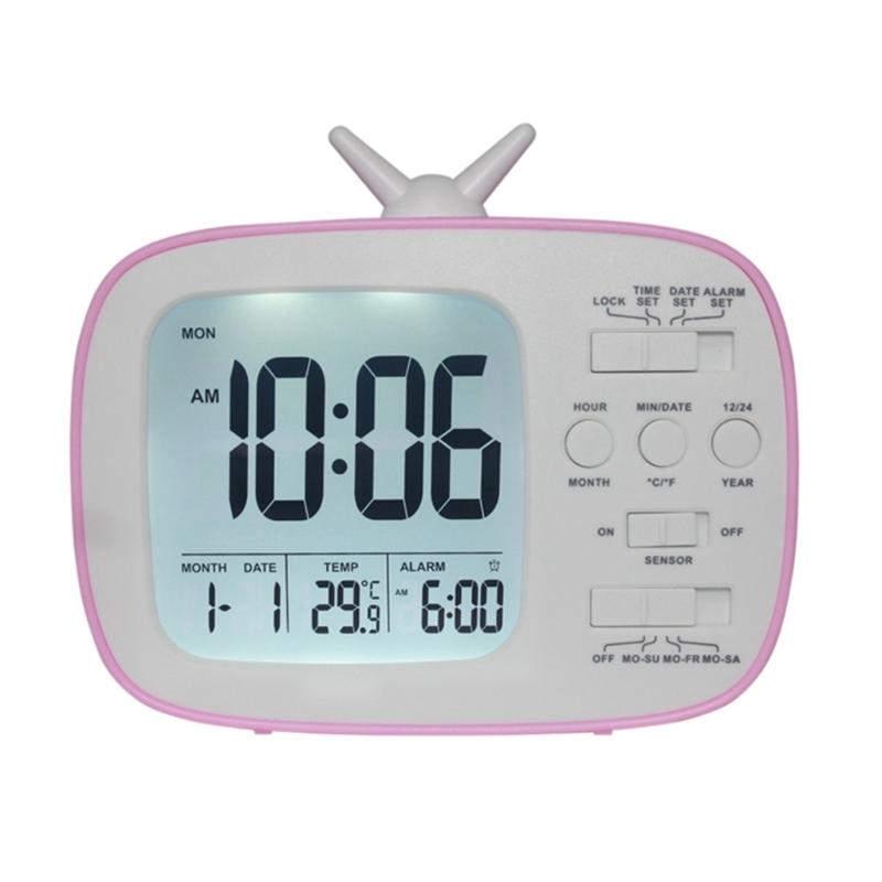 TV Shape Digital Display Alarm Clock With Thermometer and Calendar for Student Bedroom