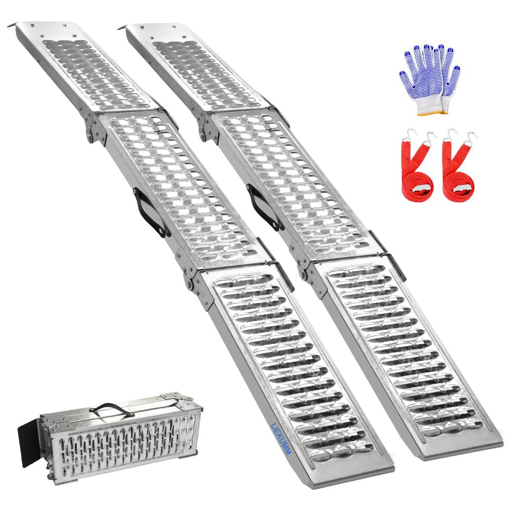 LIEKUMM Motorcycle Set of 194cm 440kg Weight Steel Ladder Rails for with Gloves Loading Ladder for and Carriers Ramps, 2, Long, Capacity, Tri-Foldable