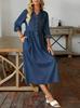 Damen Plus Size Street Style Einfarbiges Jeans-Langkleid